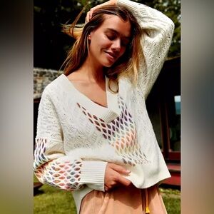 Anthropologie Maeve V-Neck Cable-Knit Wool Sweater medium